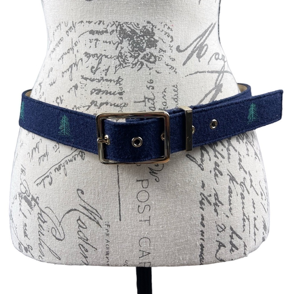 Talbots Wool Blend Fabric Blue and Green Pine Trees Belt Sz M
